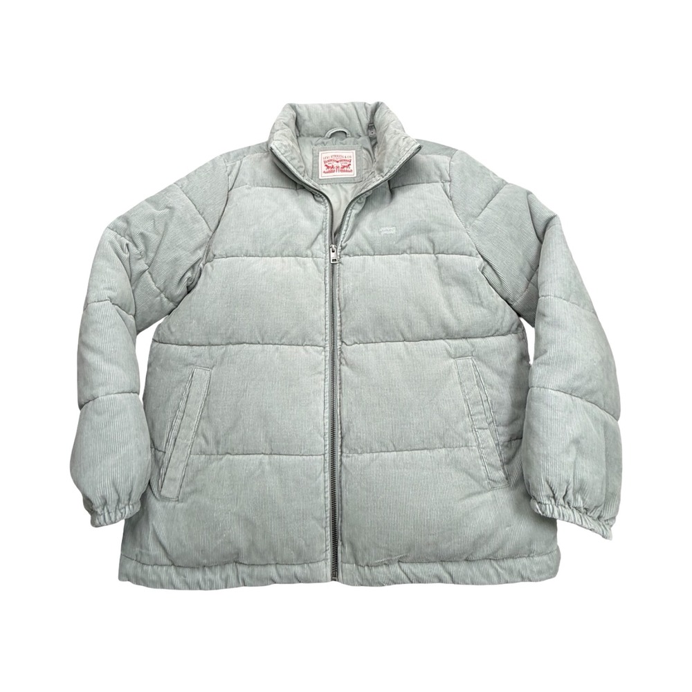 Levi's Puffer Jacket Women L Gray Corduroy Cotton Full Zip Workwear